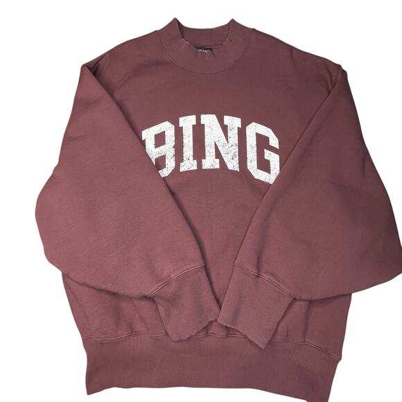 Anine Bing Bradie Designer Logo Crewneck Sweatshirt Burgundy size Large Cotton - Picture 6 of 12